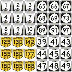 Collection of Route shields in different states of the US
