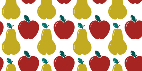 Hand Drawn Pear and Apple Seamless Pattern 
