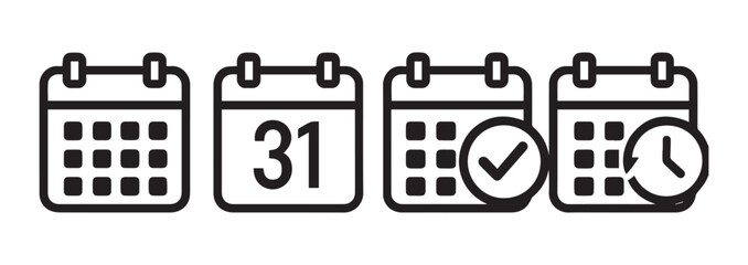 Black Calendar Icons Showing Schedule Planning Time Management Concepts vector