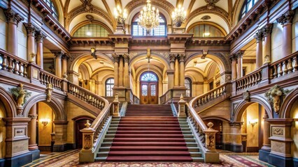 Fototapeta premium Regal Victorian architecture, grand staircase, ornate details