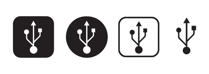 Four Black and White U S B Icon Variations Square Circle Isolated Background Ataullah Akram