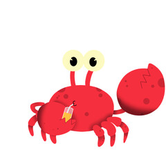 Cute red crab cartoon vector with big eyes and cheerful expression