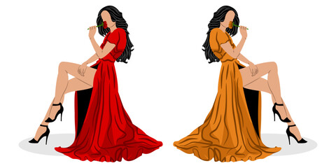 Fototapeta premium Vector illustration of beautiful woman wearing beautiful dress