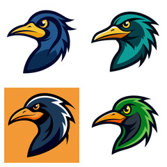 Obraz premium Illustration of four stylized bird heads in different color variations on a white background