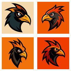 Four square panels displaying stylized eagle head illustrations with different color palettes and backgrounds