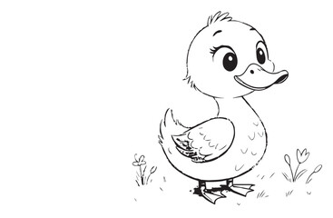 Cute Baby Duckling Line Art