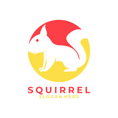 Squirrel logo design vector template. Simple squirrel icon logo in circle full color