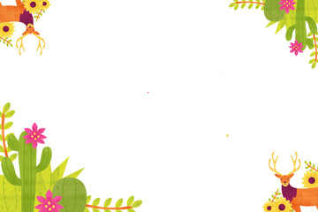 Vibrant Desert Floral Frame with Deer Southwestern Illustration