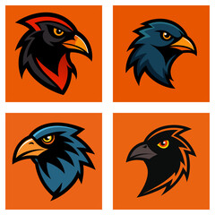 Fototapeta premium A collection of four stylized eagle head illustrations on an orange square background design set