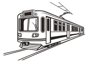 Modern subway train on railway tracks public transportation vehicle design template vector illustration