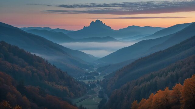 Timelapse of Tatra Mountains Valley at Twilight with Autumn Mist