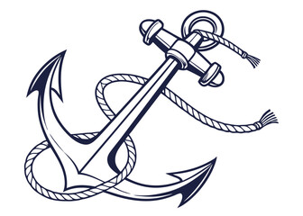Detailed nautical anchor with rope wrapped around it marine theme design concept vector illustration
