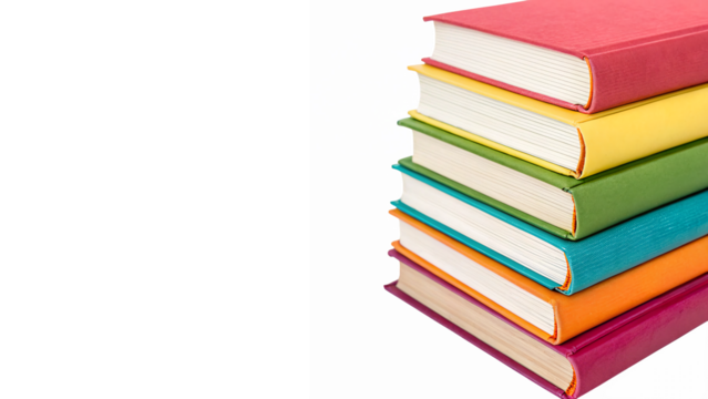 Stack of colorful rainbow books isolated on a transparent background