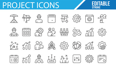 Set of office and business-related project icons for professional use.