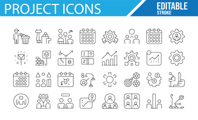 Set of modern business and project management icons for professionals.