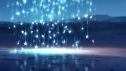 Neon Star Rainfall Illuminating Desolate Landscape