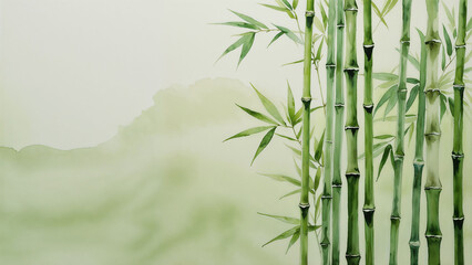 Watercolor Bamboo Edge with Empty Green Space. ideal for nature, spa, or eco-themed background use.