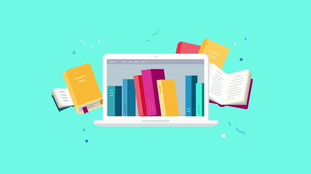 Stack of Colorful Books Flying in Animated Digital Learning Concept