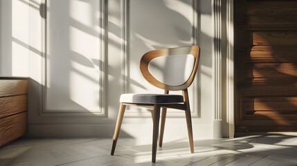 Sleek 3D Rendered Wooden Frame with Clean Room Chair Interior Design