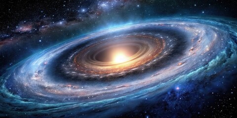 Spiral galaxy with a supermassive black hole at its center surrounded by stars and gas, centre, blackhole, centre