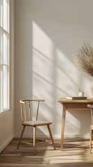 Sleek and Cozy Home Office Space with Wooden Desk and Chair Mockup