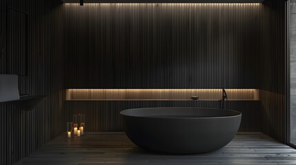 Sleek and Minimalist Black Wooden Bathroom with Soothing Ambience and Clean Lines in 3D Render