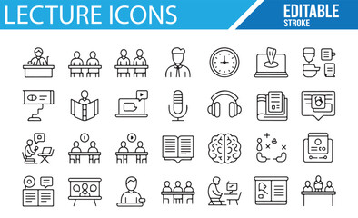 Editable vector icons for educational lectures, study groups, and teaching.