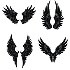 Obraz premium Four pairs of black wings isolated on white background