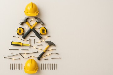 Christmas tree made of construction tools