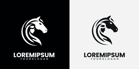  Minimalist Horse with Female Profile Logo Set
