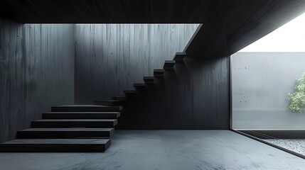 Stunning Minimalist Home with Floating Wooden Staircase in Sleek Black Architectural Design