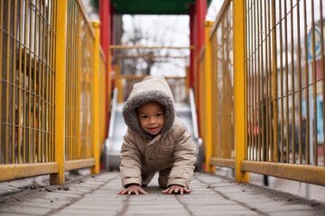Kid Playground Winter. African American Child Playing Outside in Colorful Residence Playground