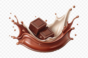 realistic 3d smooth liquid chocolate and milk splashes in different style isolated on transparent background	
