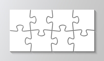 Puzzle business presentation infographic. Rectangle info graphic with 8 pieces. Jigsaw grid template. Parts of process diagram. Business presentation for infographics. Vector illustration