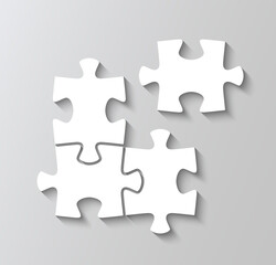 Puzzle layout of thinking mosaic game. Jigsaw game grid with 4 pieces. White modern background. Laser cut template with separate details. Infographic diagram. Vector illustration.
