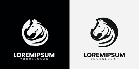  Minimalist Horse with Female Profile Logo Set

