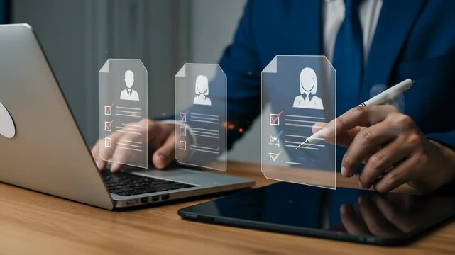 Candidate Selection: Resume Review, HR Management, & Online Recruitment - Digital Checklists & Laptop Work