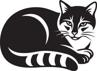 Relaxing cat silhouette in black and white, Calm feline artwork for pet lovers
