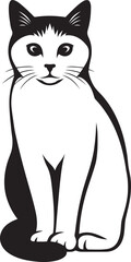 Seated cat illustration black and white art, Calm feline minimal vector sketch