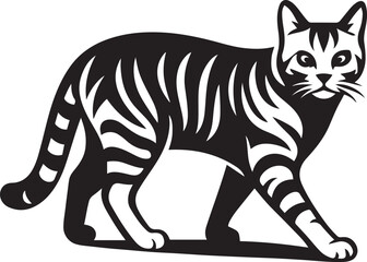 Walking cat bold black and white vector, Cat in motion silhouette stylish design