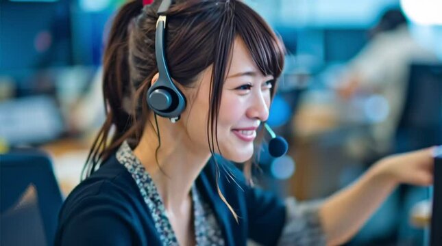 同僚と笑顔で話す女性オペレーター｜コールセンター,信頼感,サポート	
