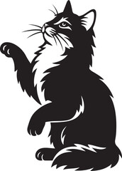 Cat with raised paw black and white sketch, Elegant kitty pose minimal art