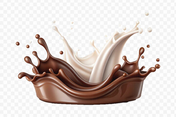 realistic 3d smooth liquid chocolate and milk splashes in different style isolated on transparent background	
