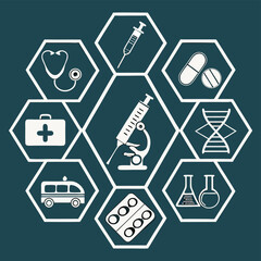 Medical icons hexagon healthcare vector illustration