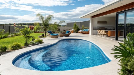 Beautiful New Pool On A Hot Summer Day 