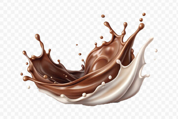 realistic 3d smooth liquid chocolate and milk splashes in different style isolated on transparent background	
