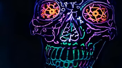Close-up of glowing neon-painted skull