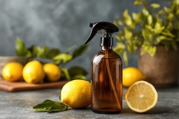 Lemon Spray. Citrous Aroma Air Freshener for Apartment Care on Table