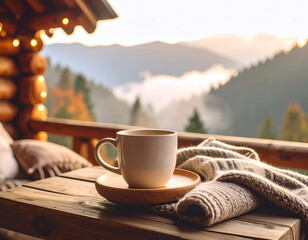Cozy Mountain Cabin Coffee Foggy Views & Warm Blankets