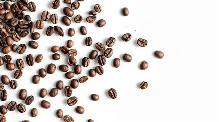 Arabica Elegance: Artistic White Background Coffee Bean Images &ndash; Glossy Roast Gradients, Textured Bean Creases, Aromatic Steam Hints, and Precision-Arranged Coffee Bean Patterns in High-Contrast Photo